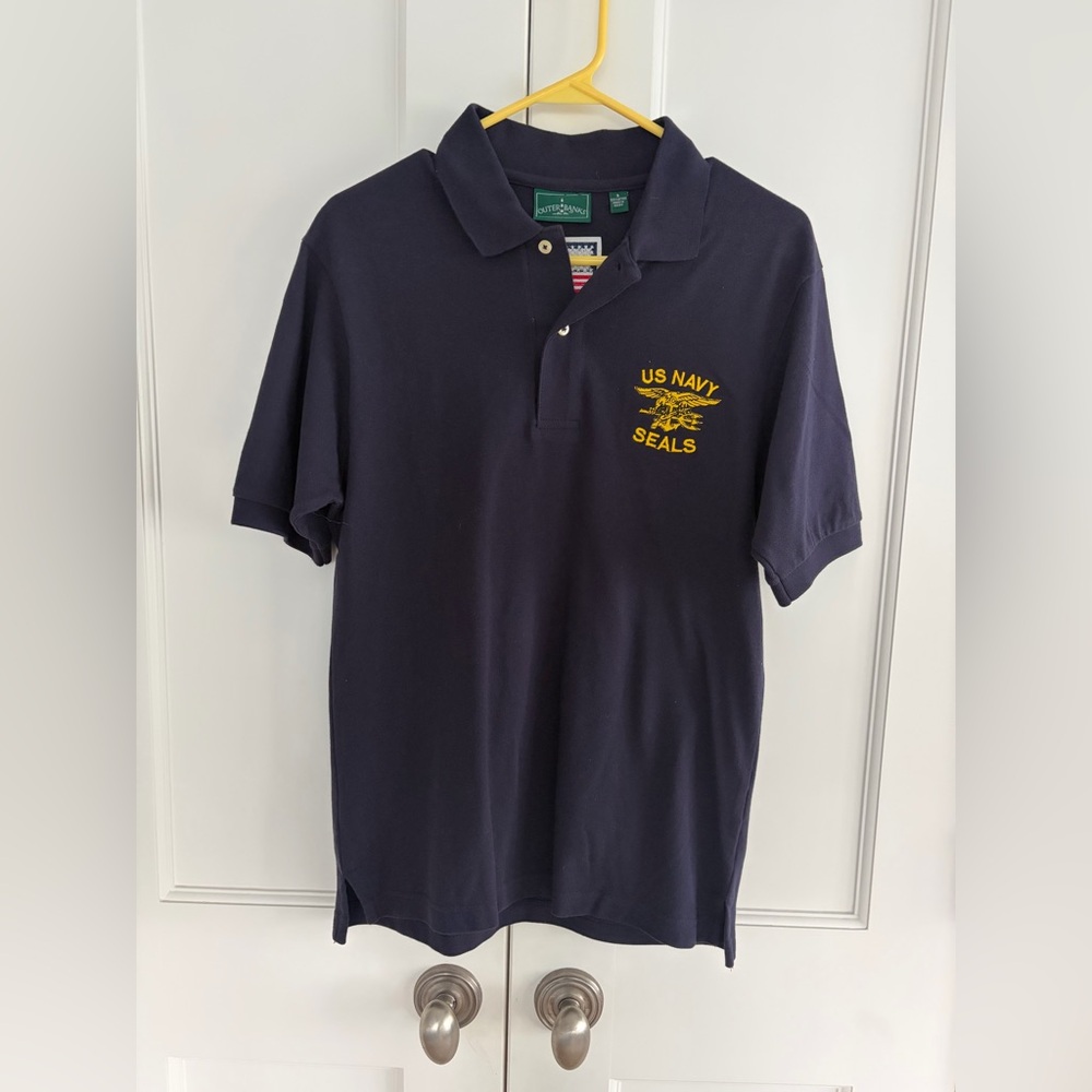Dark Blue Mens Small embroidered U.S. Navy SEALs polo shirt made by Outer Banks